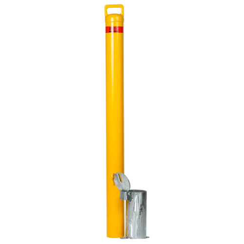 Bollard Removable Padlock 90mm In Ground - Yellow with Free Mounting Sleeve Base