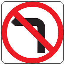 No Left Turn Sign 450x450mm, Aluminium