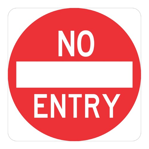 R2-4  "No Entry" Sign, 450mm x 450mm, Red Text on Reflective White Background Aluminium Sign