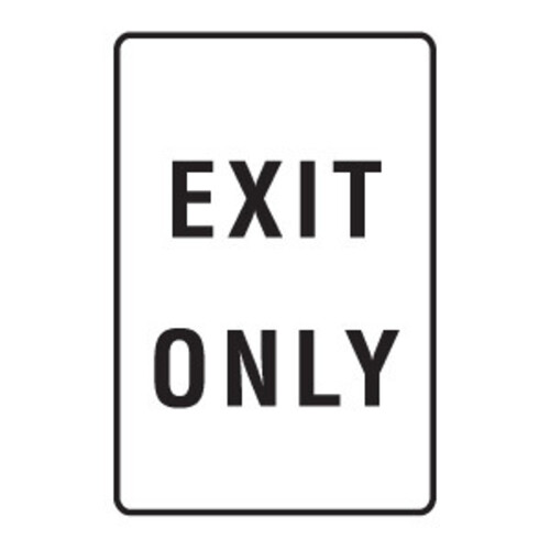 R2-EXO "Exit Only" Sign, 450mm x 600mm, Black Text on Reflective White Background Aluminium Sign 